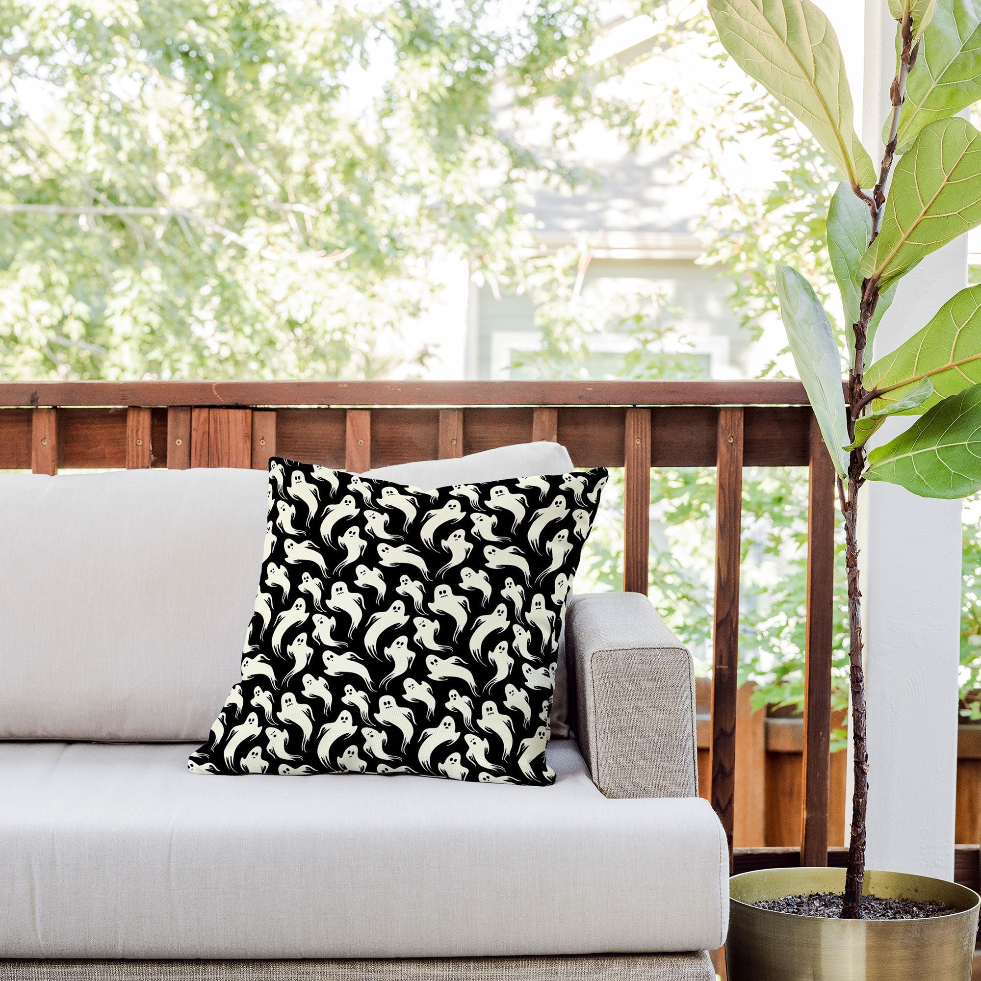 Jennifer Ladd Halloween ghosts 2 Outdoor Throw Pillow