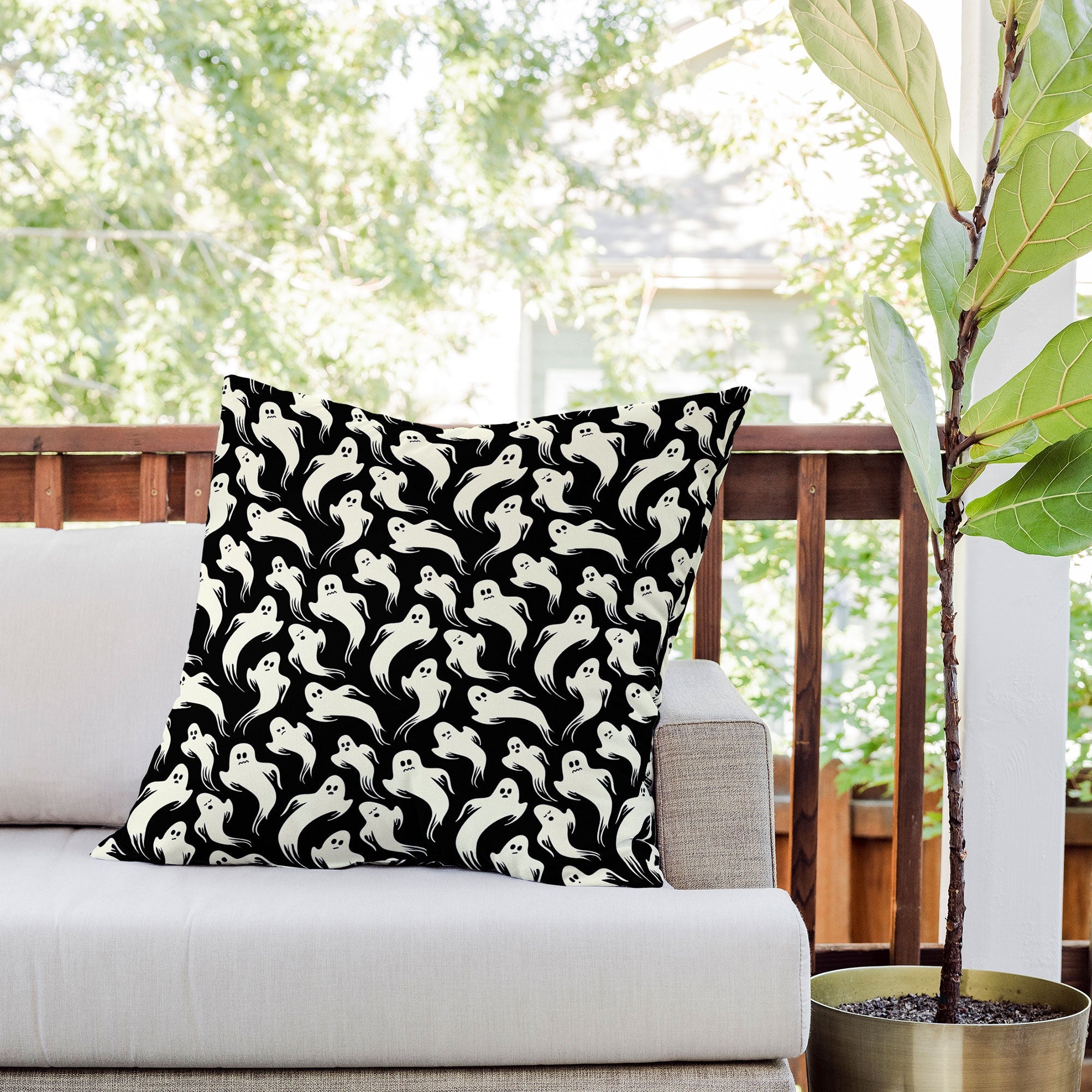 Jennifer Ladd Halloween ghosts 2 Outdoor Throw Pillow