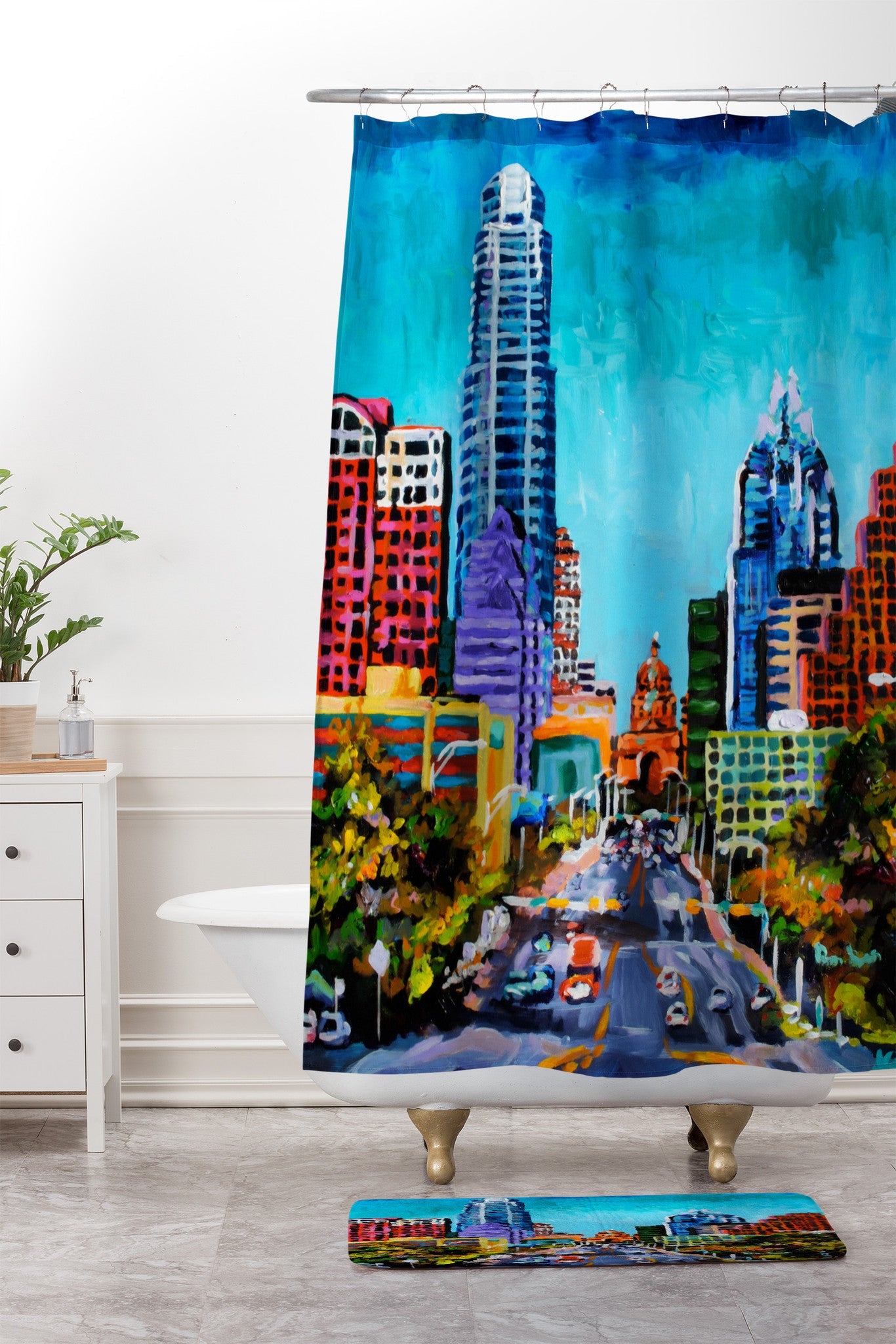 Jenny Grumbles Up South Congress Shower Curtain And Mat