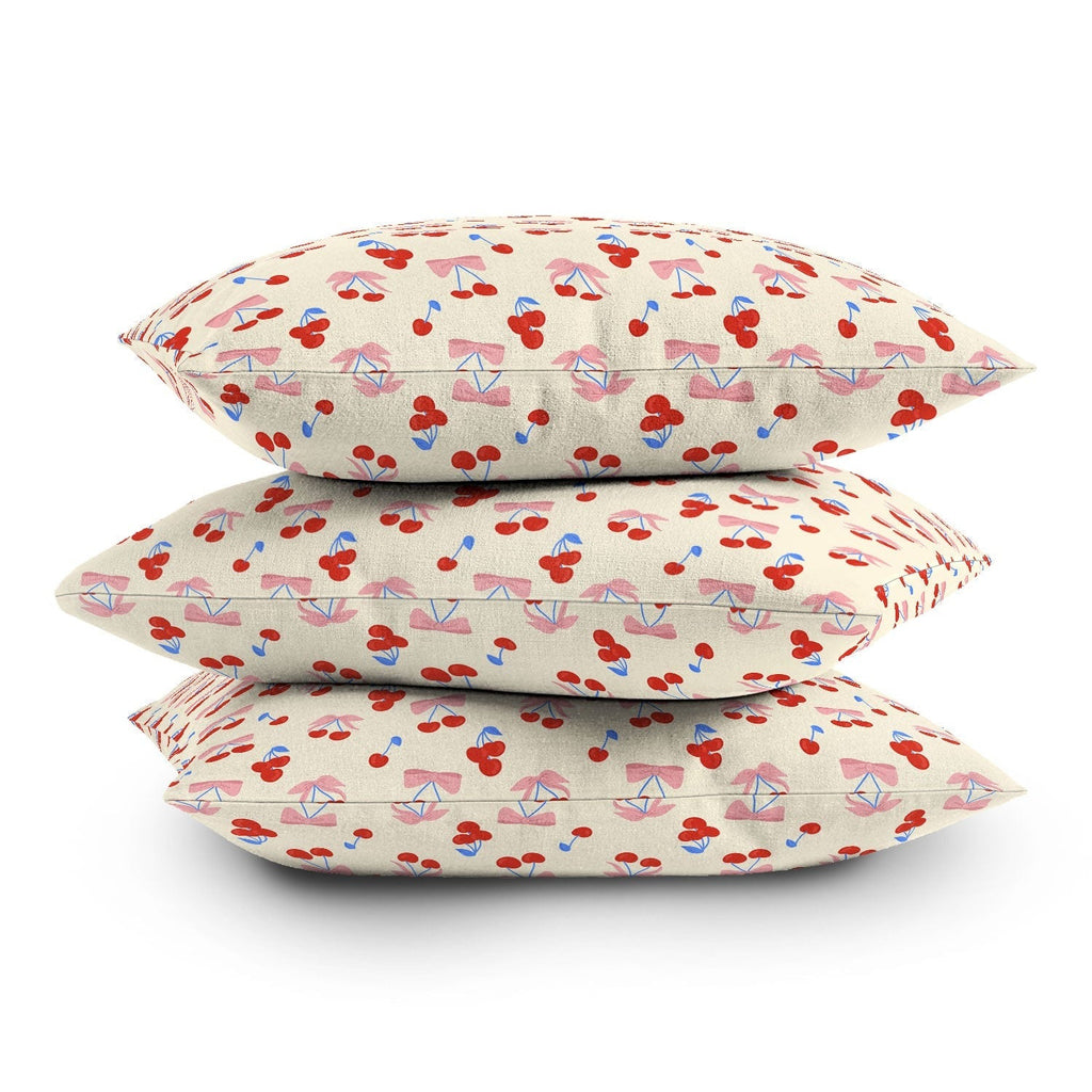 Design by Spark Cherries And Ribbons Outdoor Throw Pillow