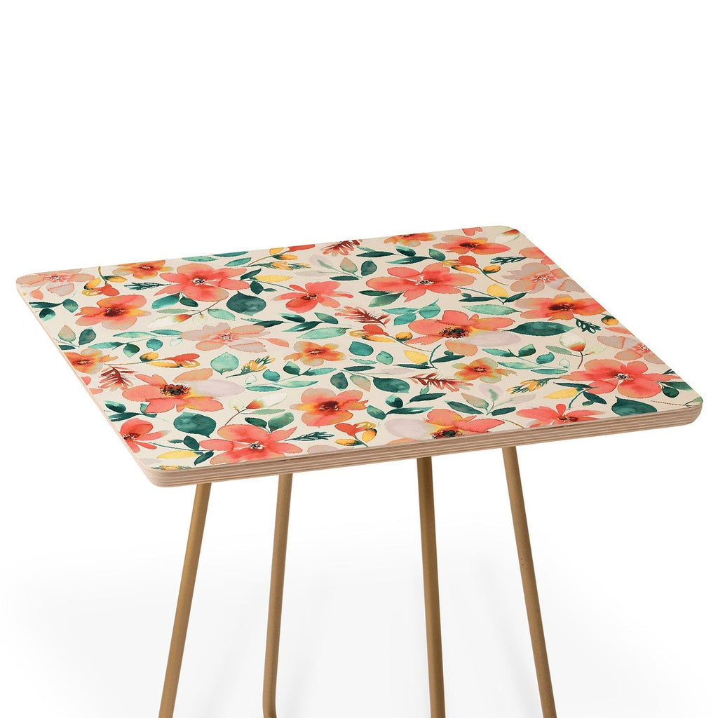 Ninola Design Botanic Retreat Tropical Whimsical Flowers Coral Green Side Table