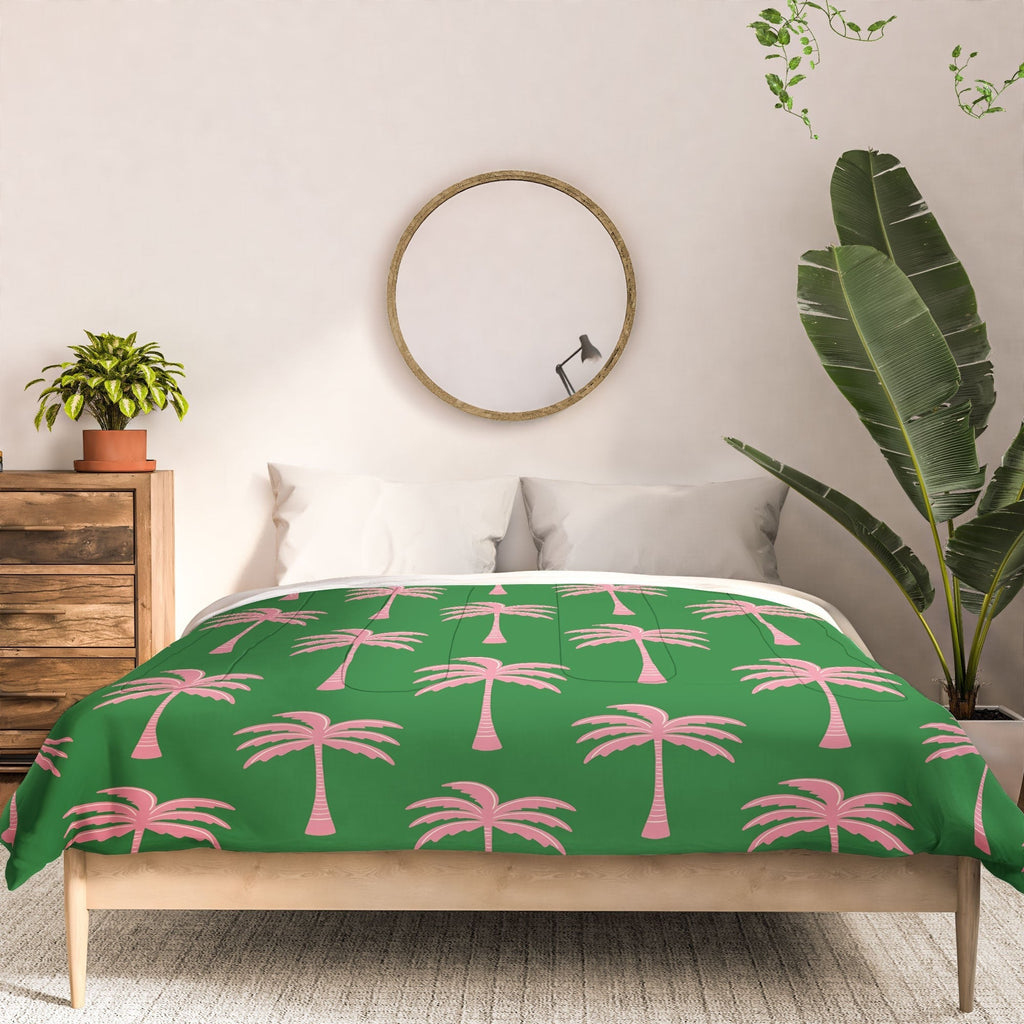 Design by Spark Pink Palm Tree Oasis Comforter