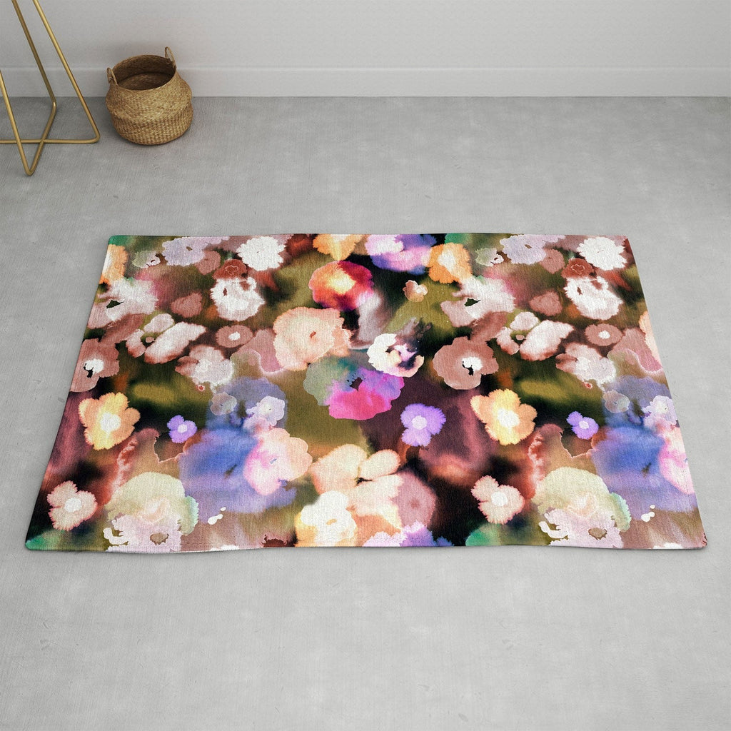 Ninola Design Botanic Retreat Ombre Abstract Watercolor Flowers Pink gold Area Rug