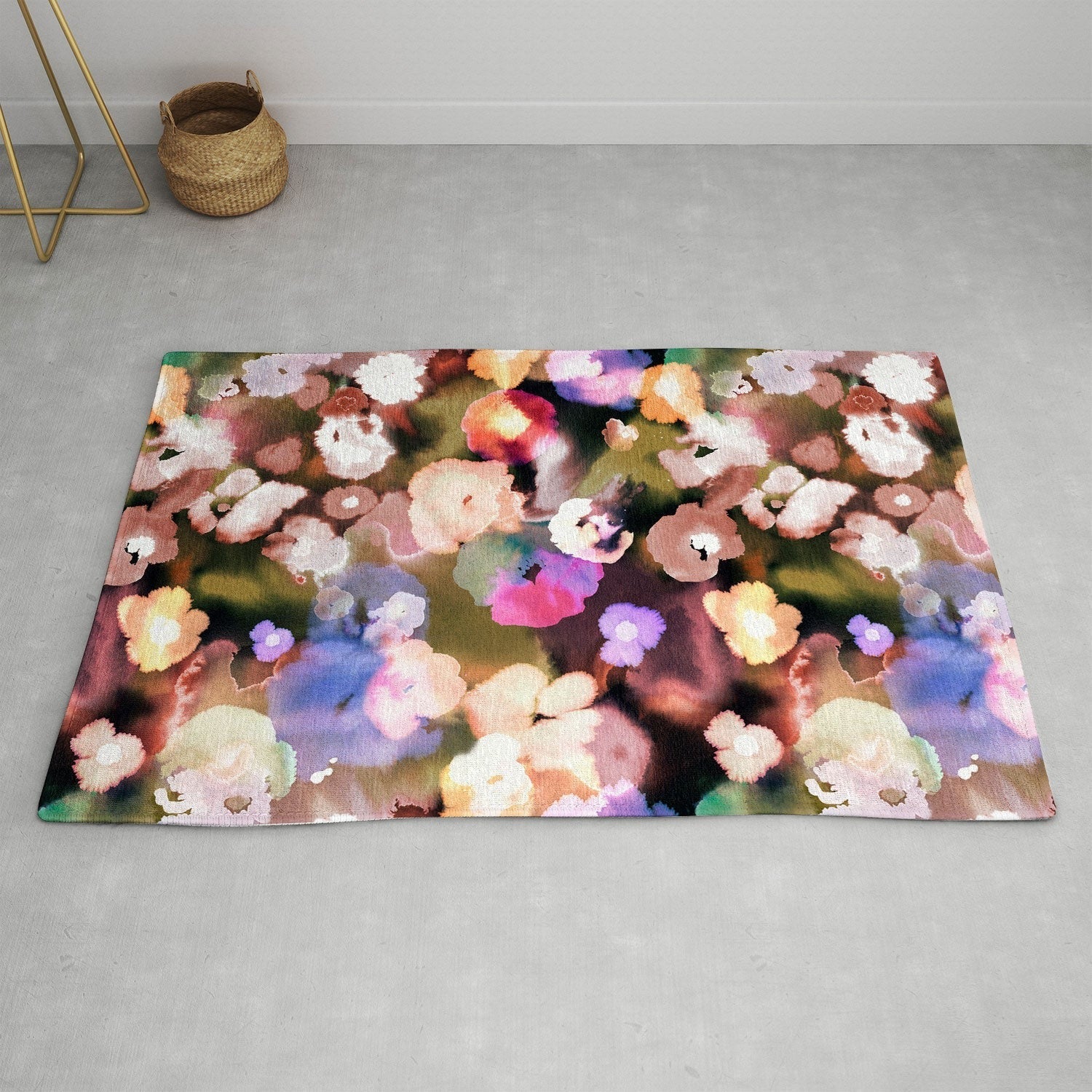 Ninola Design Botanic Retreat Ombre Abstract Watercolor Flowers Pink gold Area Rug