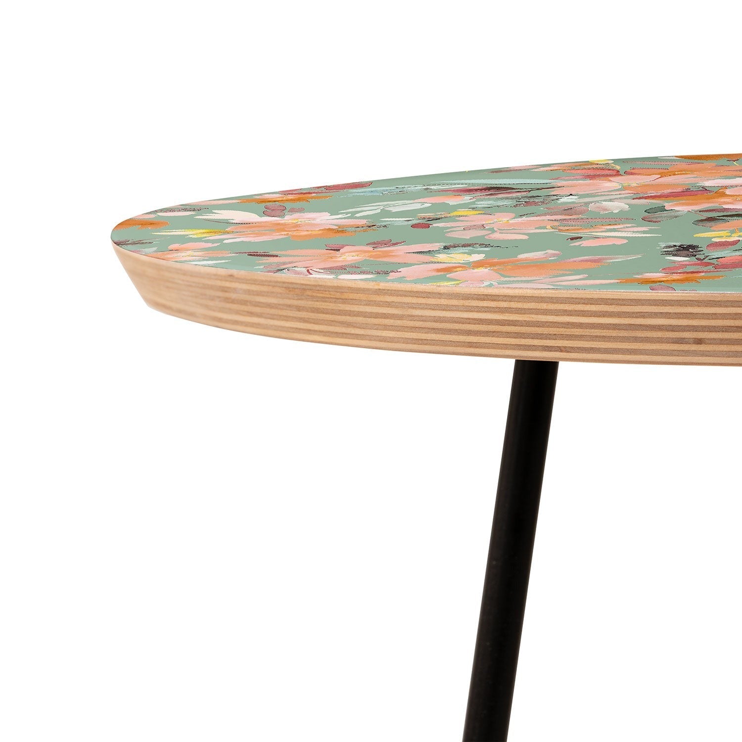 Ninola Design Botanic Retreat Floral Oleander Whimsical Teal Green Round Side Table