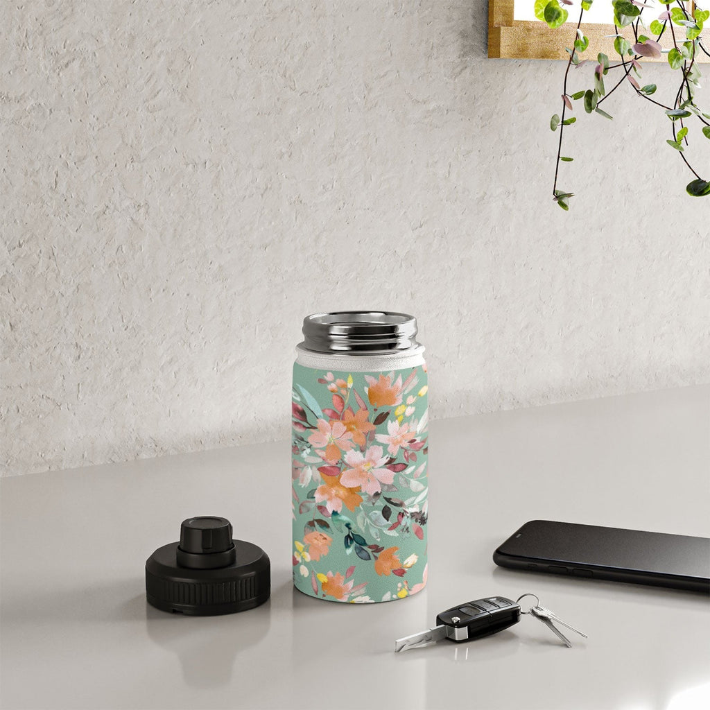 Ninola Design Botanic Retreat Floral Oleander Whimsical Teal Green Water Bottle