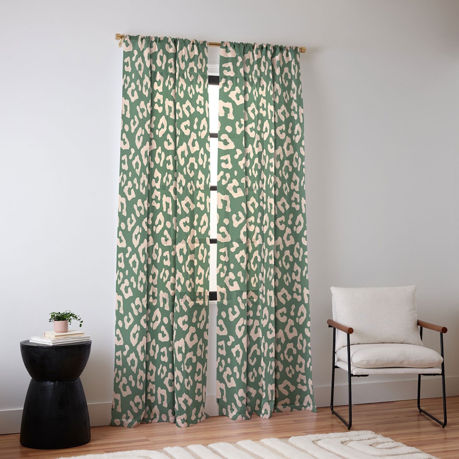 Avenie BR Cheetah Print In Green Sheer Window Curtain