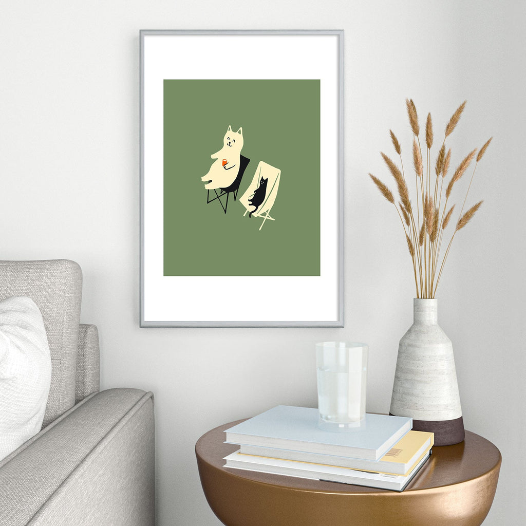 Jimmy Tan Happy go Lucky Cat Metal Framed Art Print