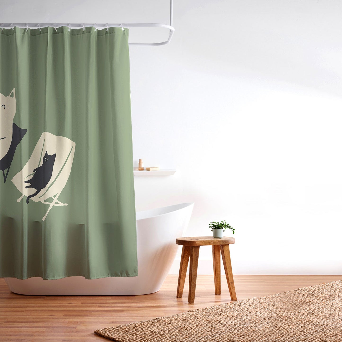 Jimmy Tan Happy go Lucky Cat Shower Curtain