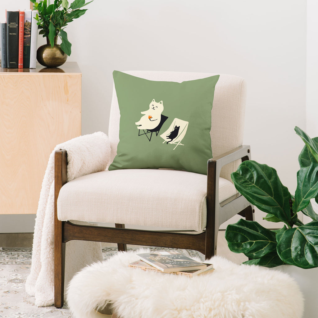 Jimmy Tan Happy go Lucky Cat Throw Pillow