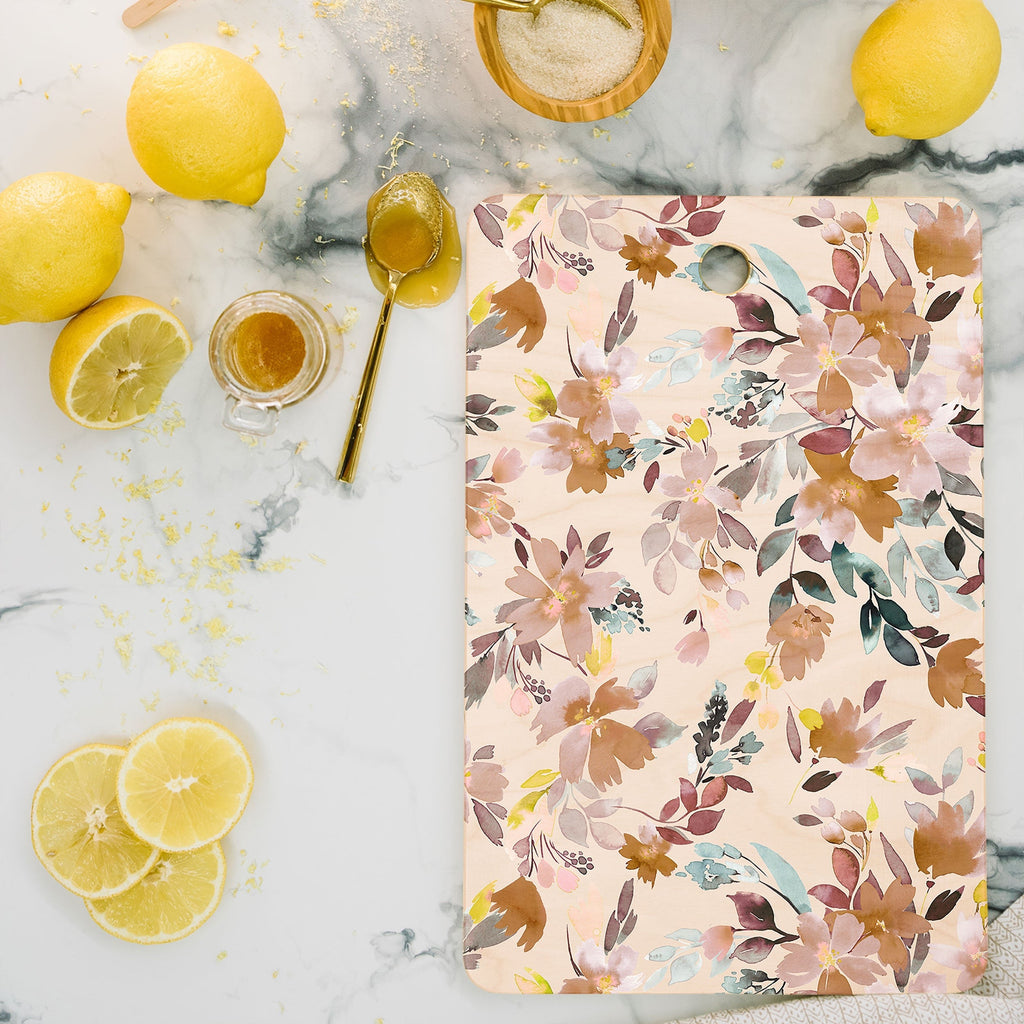 Ninola Design Botanic Retreat Floral Oleander Whimsical Soft Pink Cutting Board Rectangle