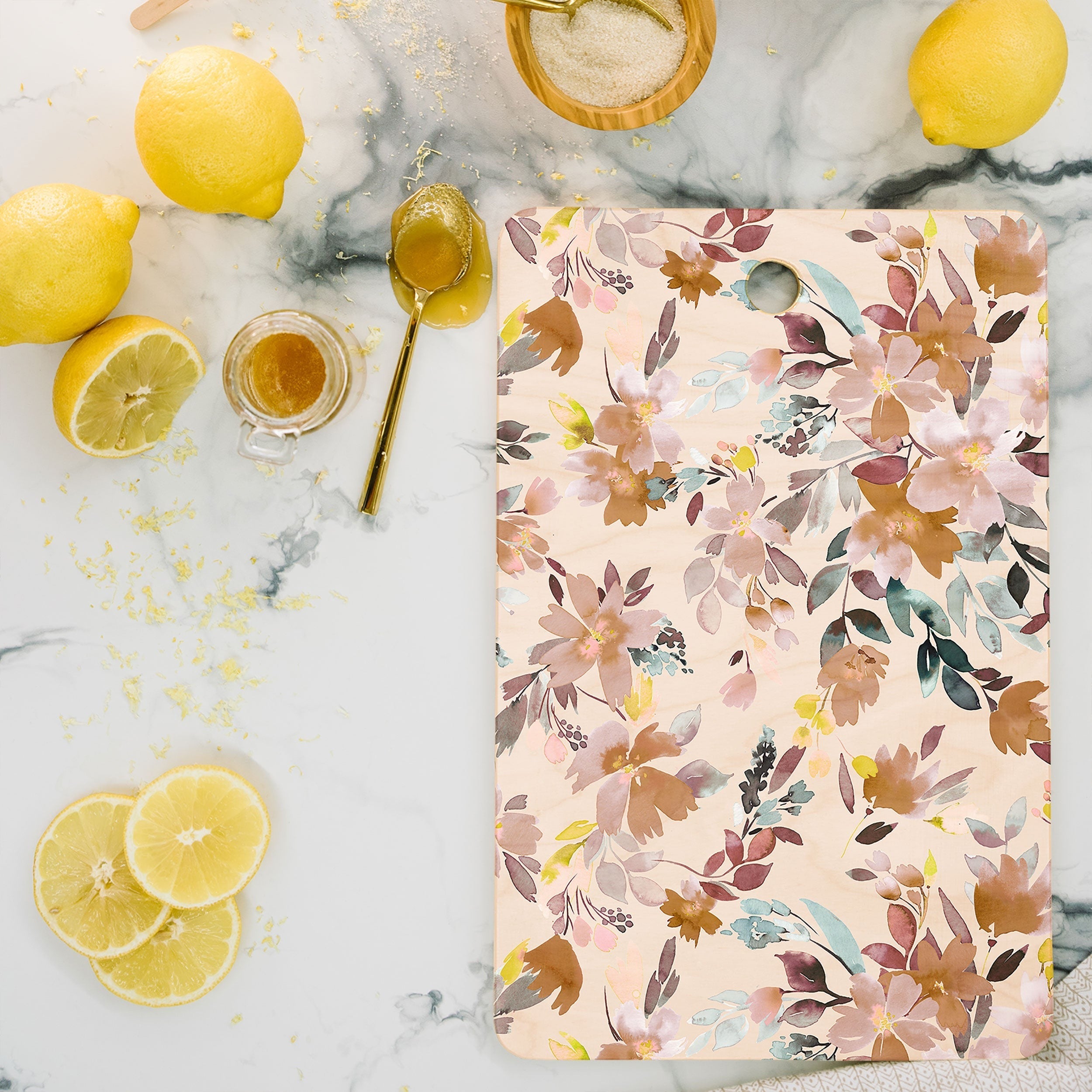Ninola Design Botanic Retreat Floral Oleander Whimsical Soft Pink Cutting Board Rectangle