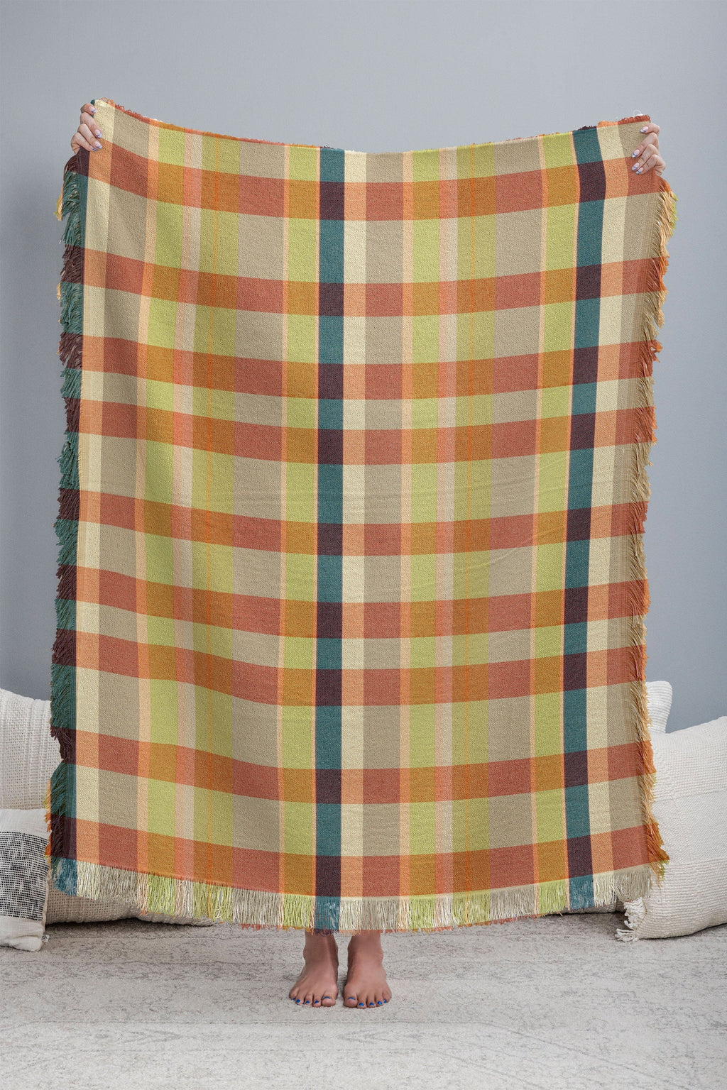 Marta Barragan Camarasa Retro Picnic Plaid Warm Tones Throw Blanket