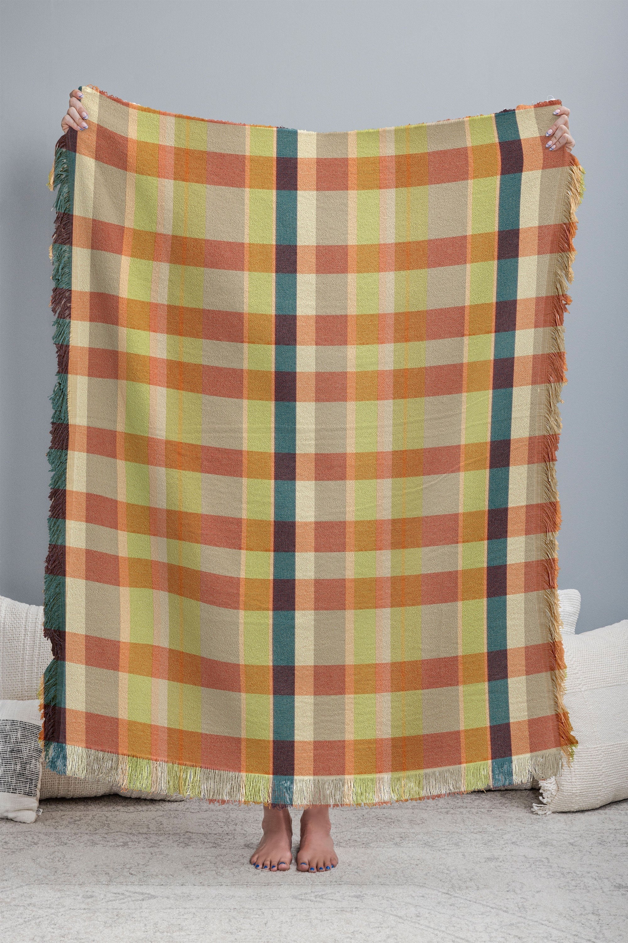Marta Barragan Camarasa Retro Picnic Plaid Warm Tones Throw Blanket