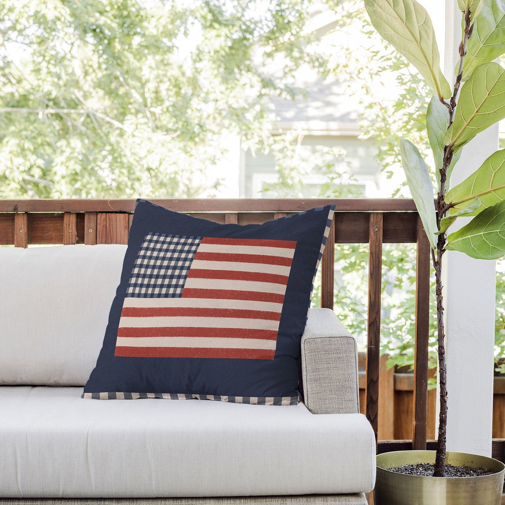 DENY Designs Gingham Flag Outdoor Throw Pillow