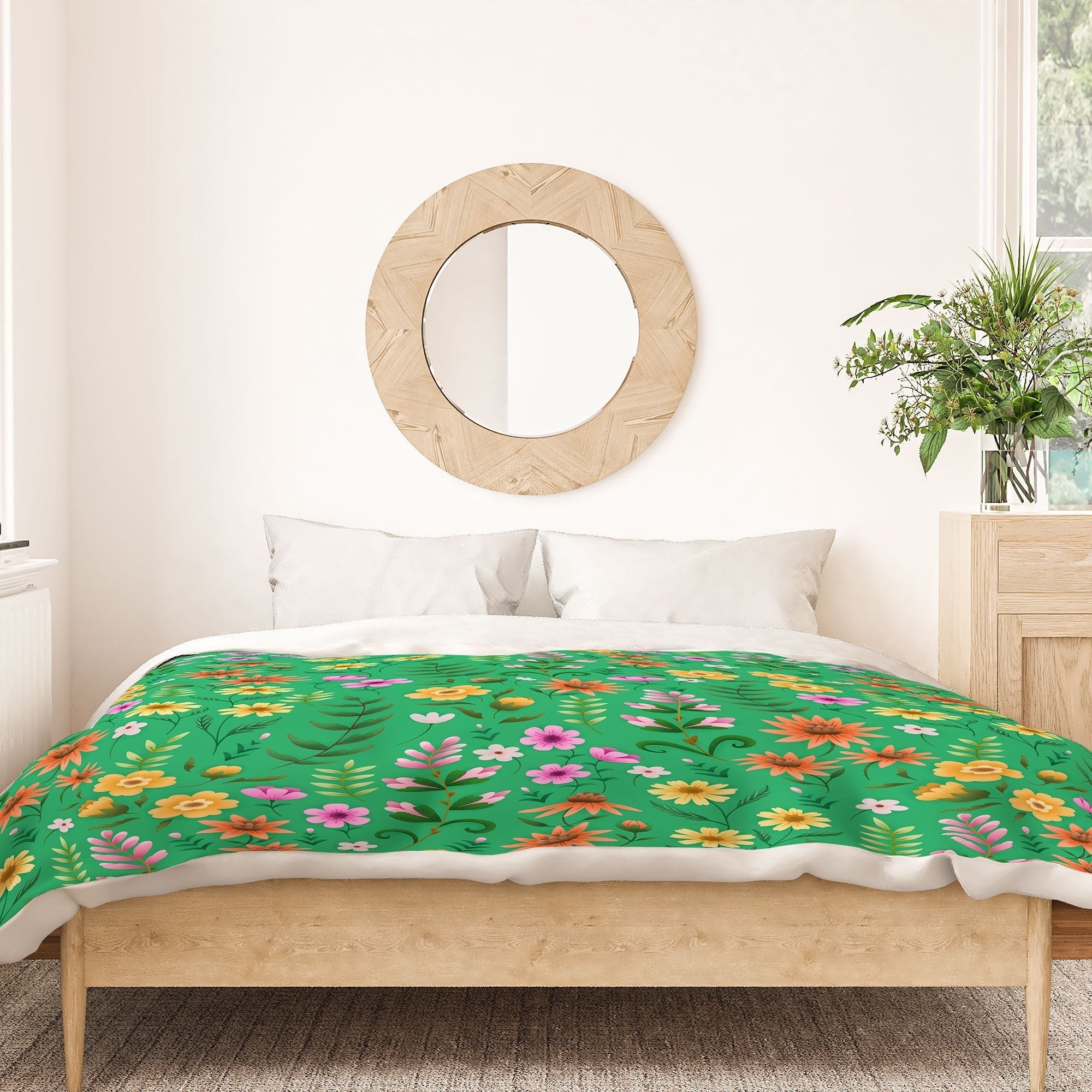 Pimlada Phuapradit Ditsy Spring Floral Green Duvet Cover