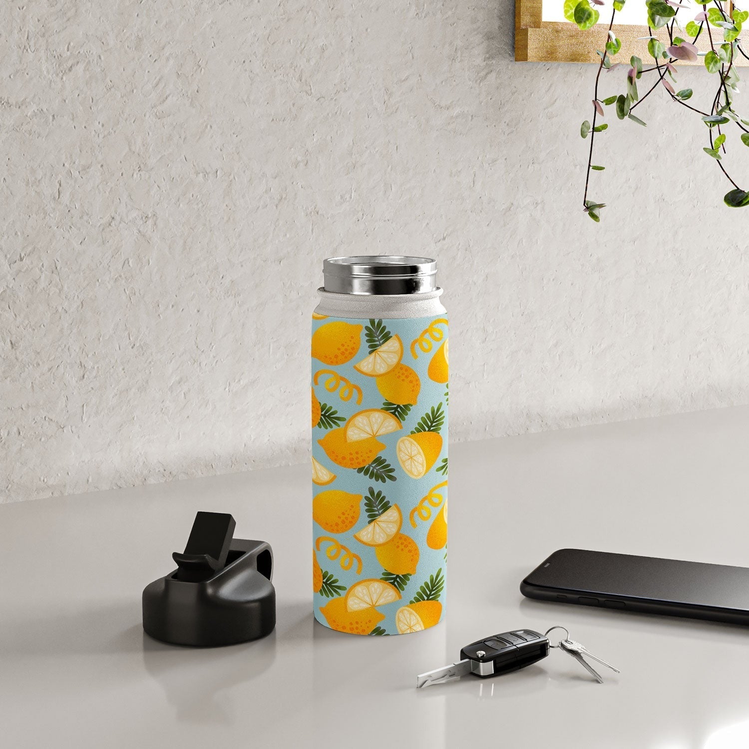 Jessica Molina Lemon Pattern on Sky Blue Water Bottle