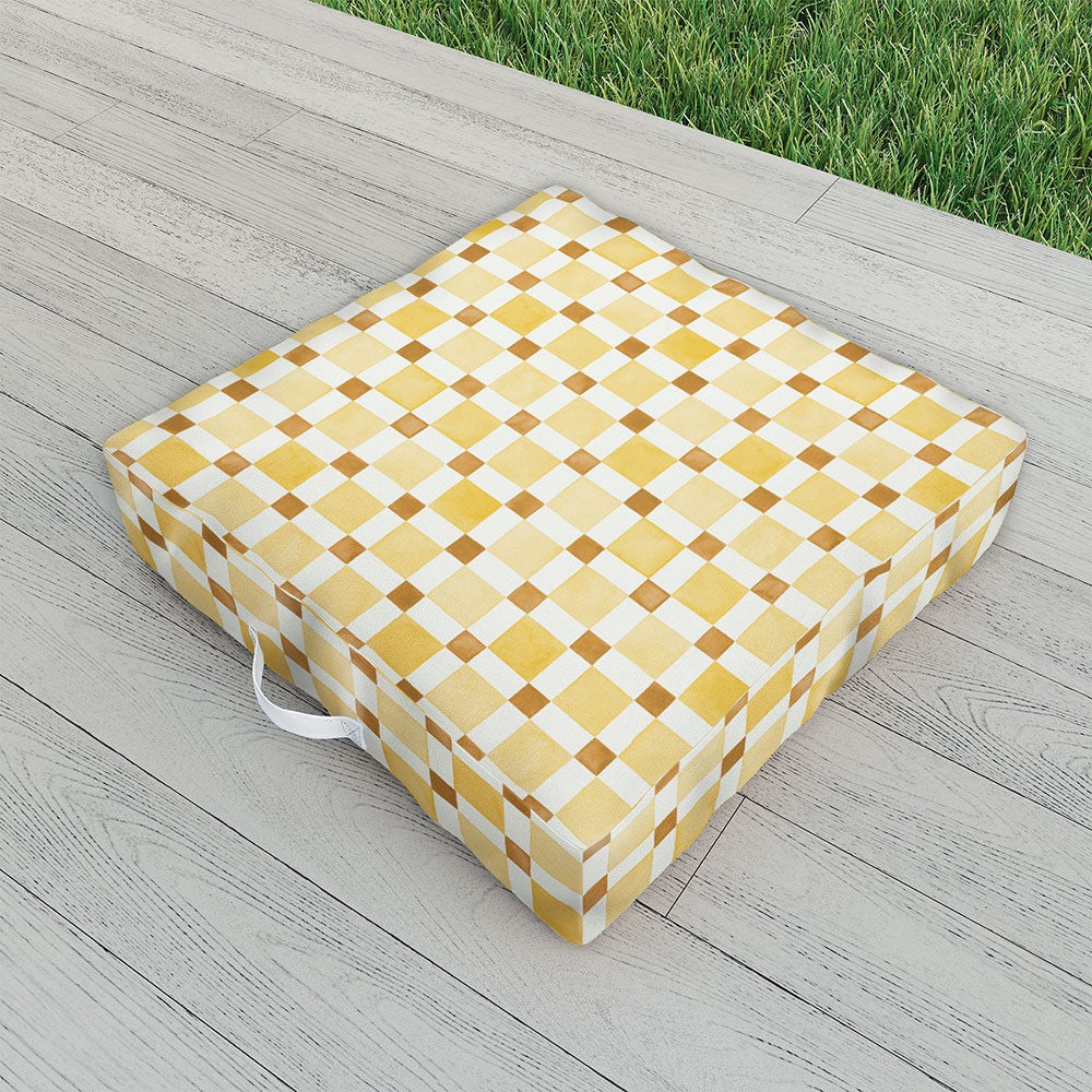 Ninola Design Everyday Artifact Checker Mosaic Tiles Geometry Yellow Outdoor Floor Cushion