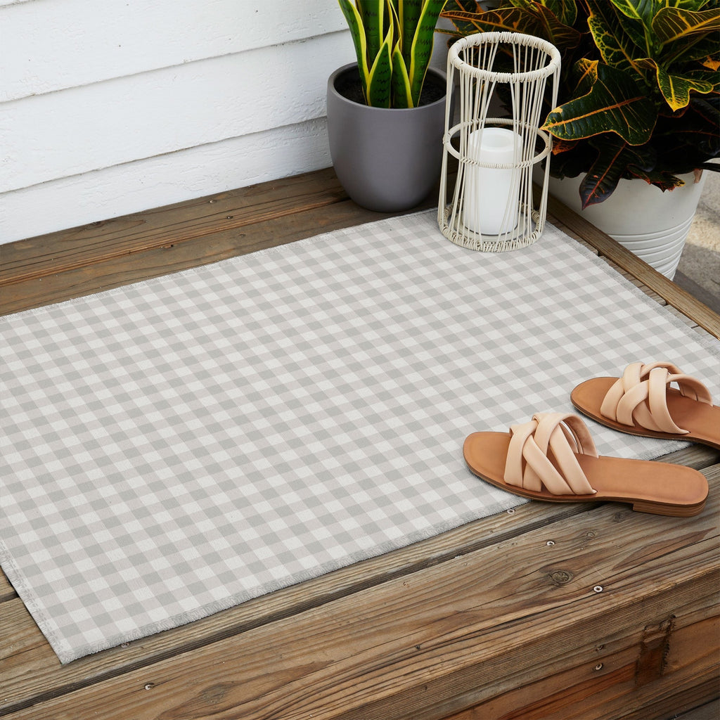 Colour Poems Gingham Plaid Pattern Cloud White Outdoor Rug