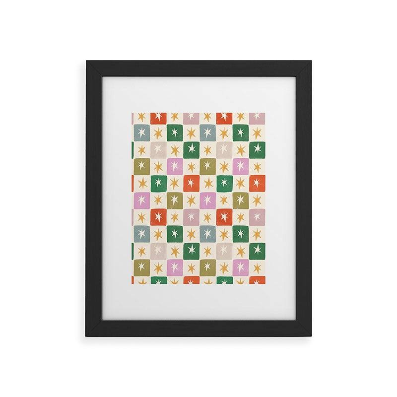 LouBruzzoni Retro Star Block Pattern Framed Art Print