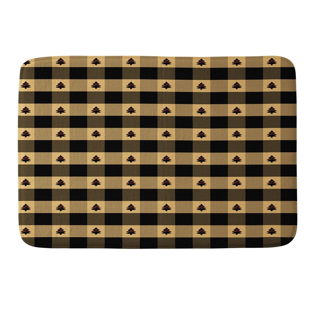 Design by Spark Black Gold Tree Tree Gingham Memory Foam Bath Mat