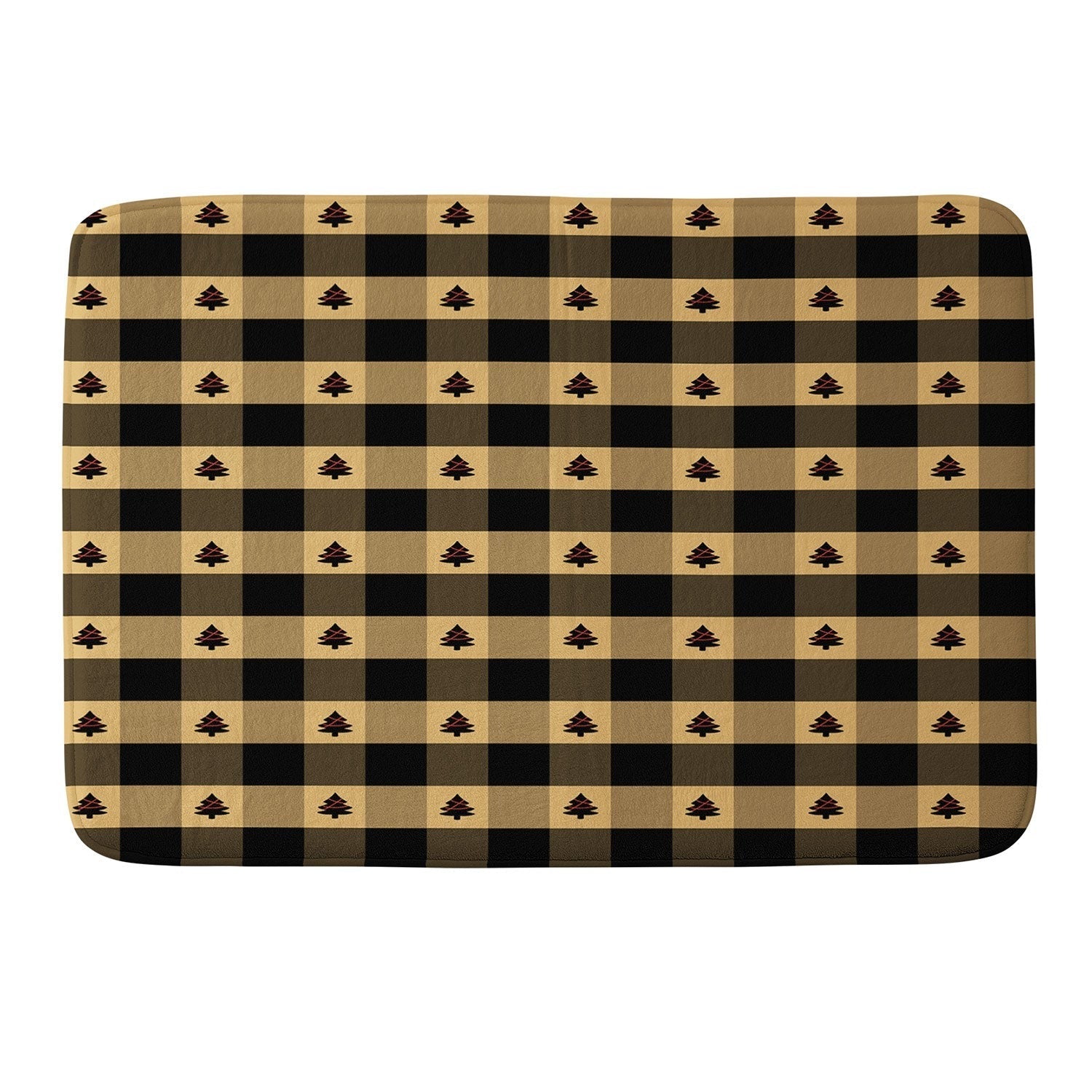 Design by Spark Black Gold Tree Tree Gingham Memory Foam Bath Mat