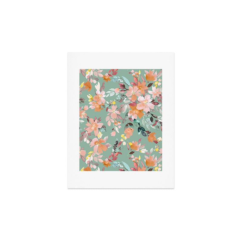 Ninola Design Botanic Retreat Floral Oleander Whimsical Teal Green Art Print