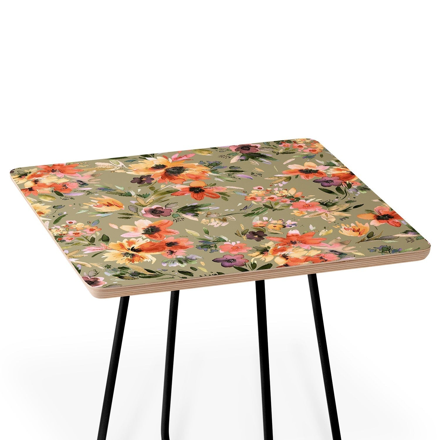 Ninola Design Botanic Retreat Painterly Tropical Flowers Sage Green Side Table