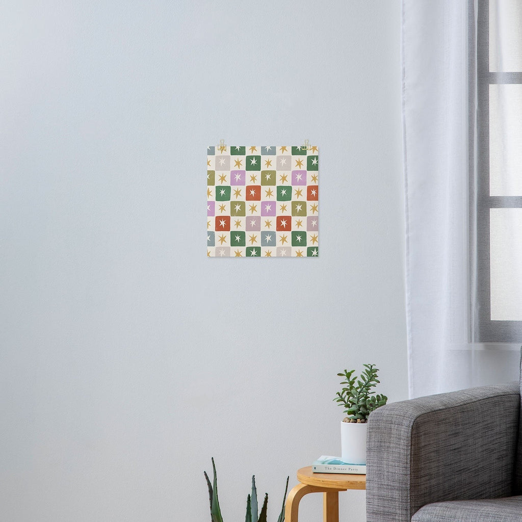 LouBruzzoni Retro Star Block Pattern Art Print