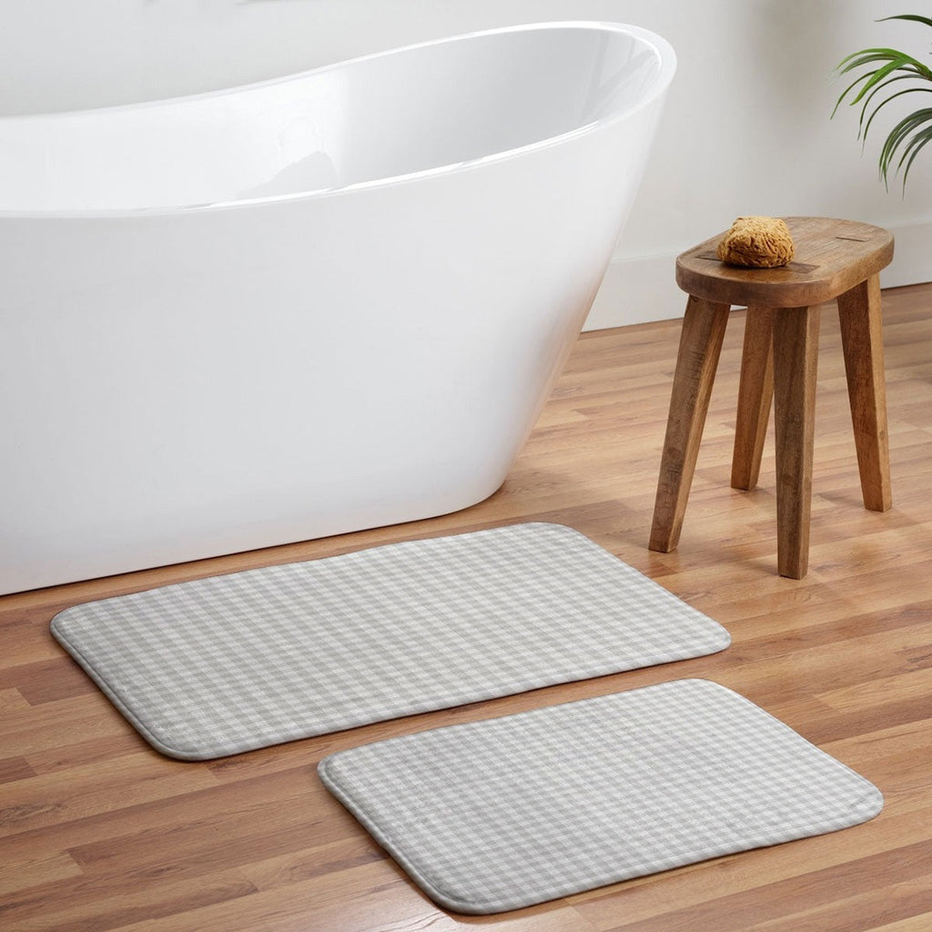 Colour Poems Gingham Plaid Pattern Cloud White Memory Foam Bath Mat