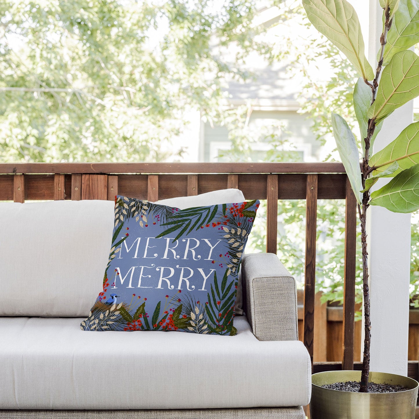 Joy Laforme Christmas Merry Merry Wreath Outdoor Throw Pillow
