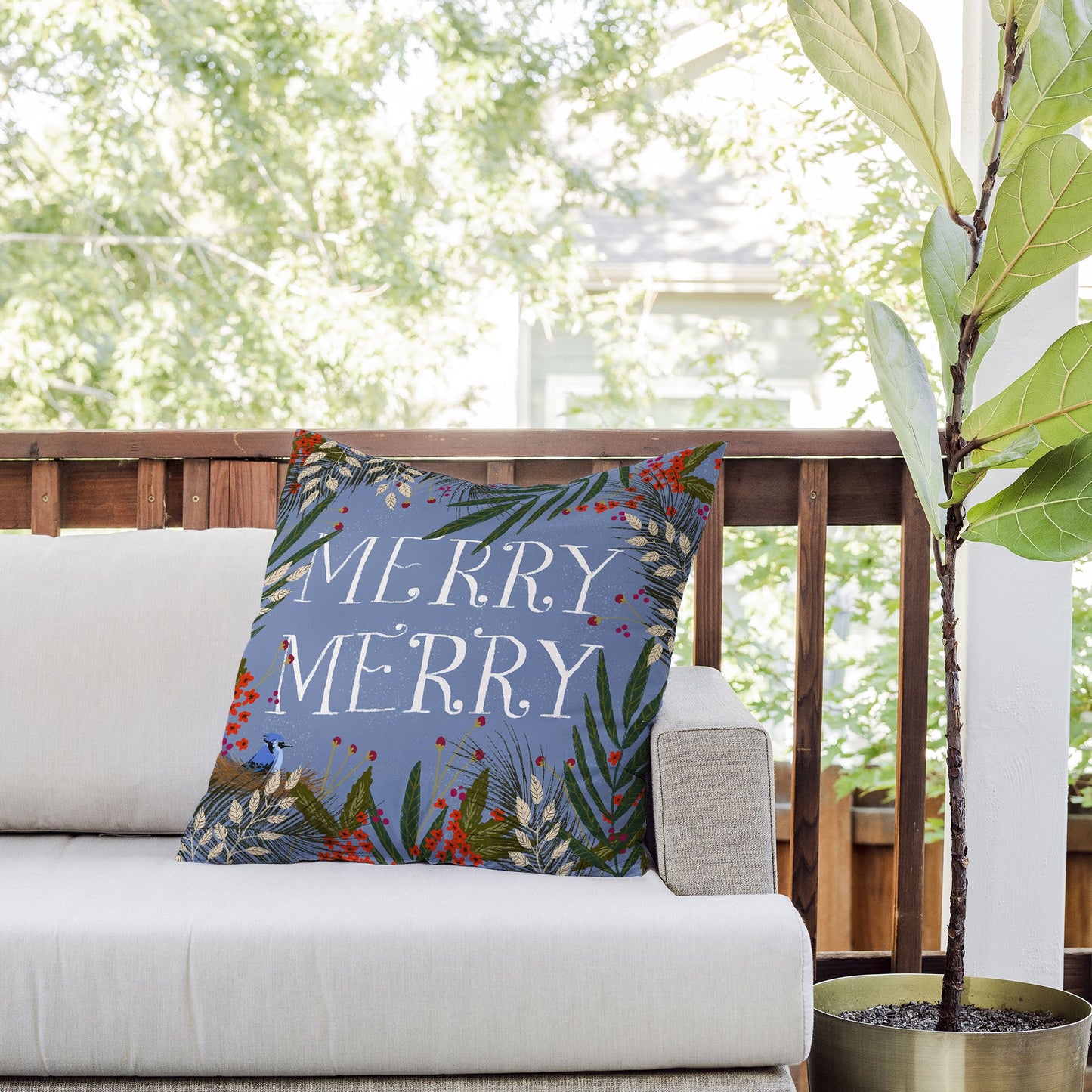 Joy Laforme Christmas Merry Merry Wreath Outdoor Throw Pillow