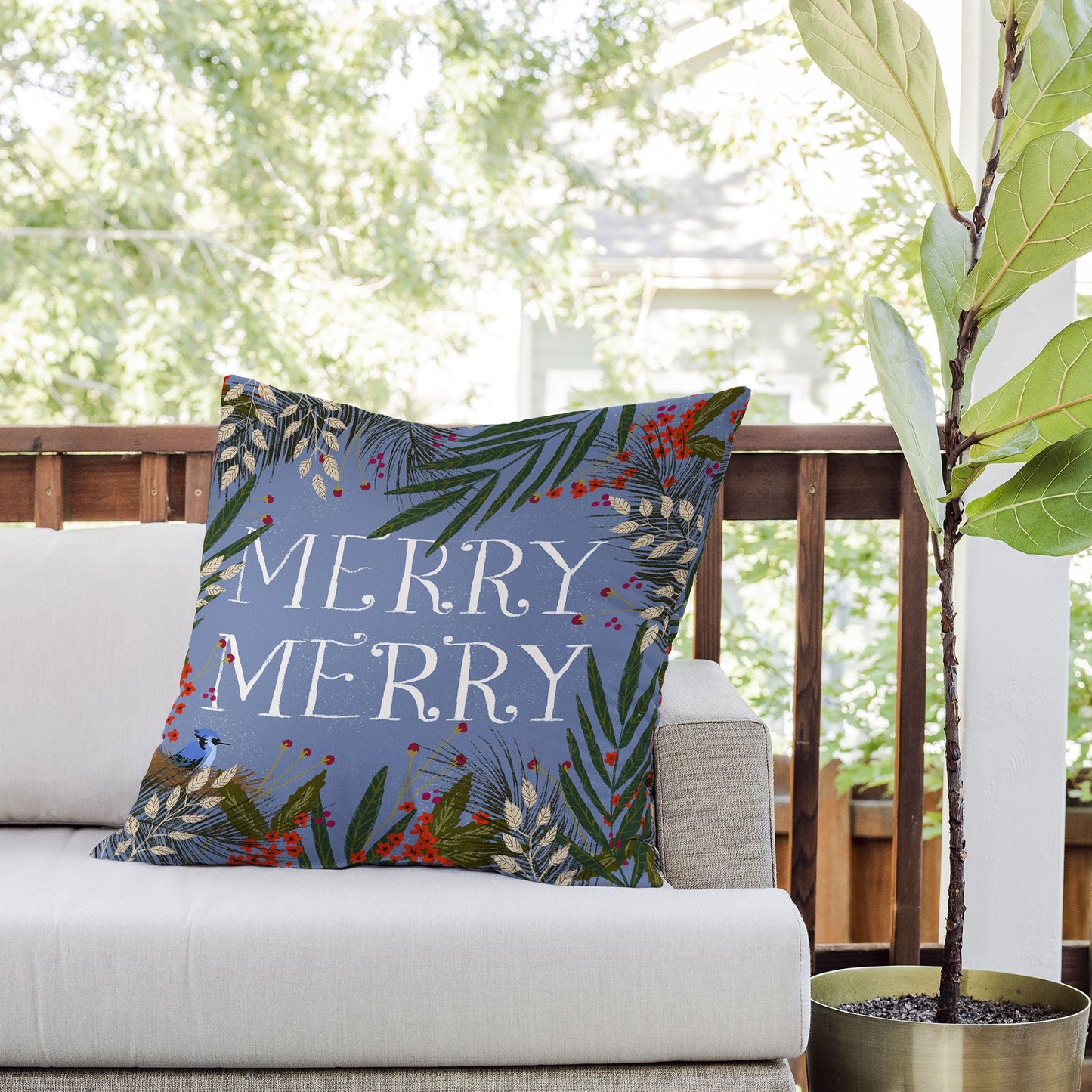 Joy Laforme Christmas Merry Merry Wreath Outdoor Throw Pillow