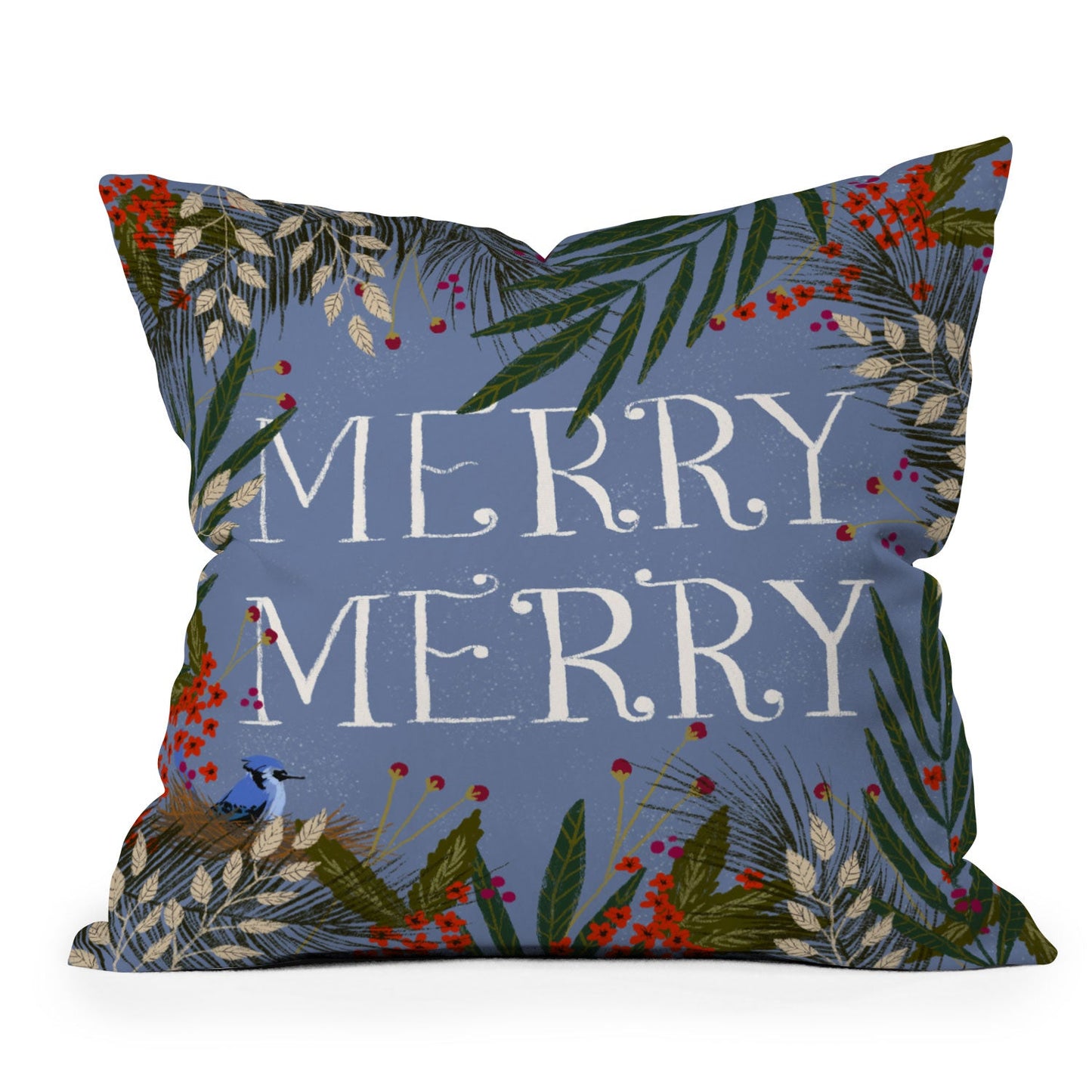 Joy Laforme Christmas Merry Merry Wreath Outdoor Throw Pillow