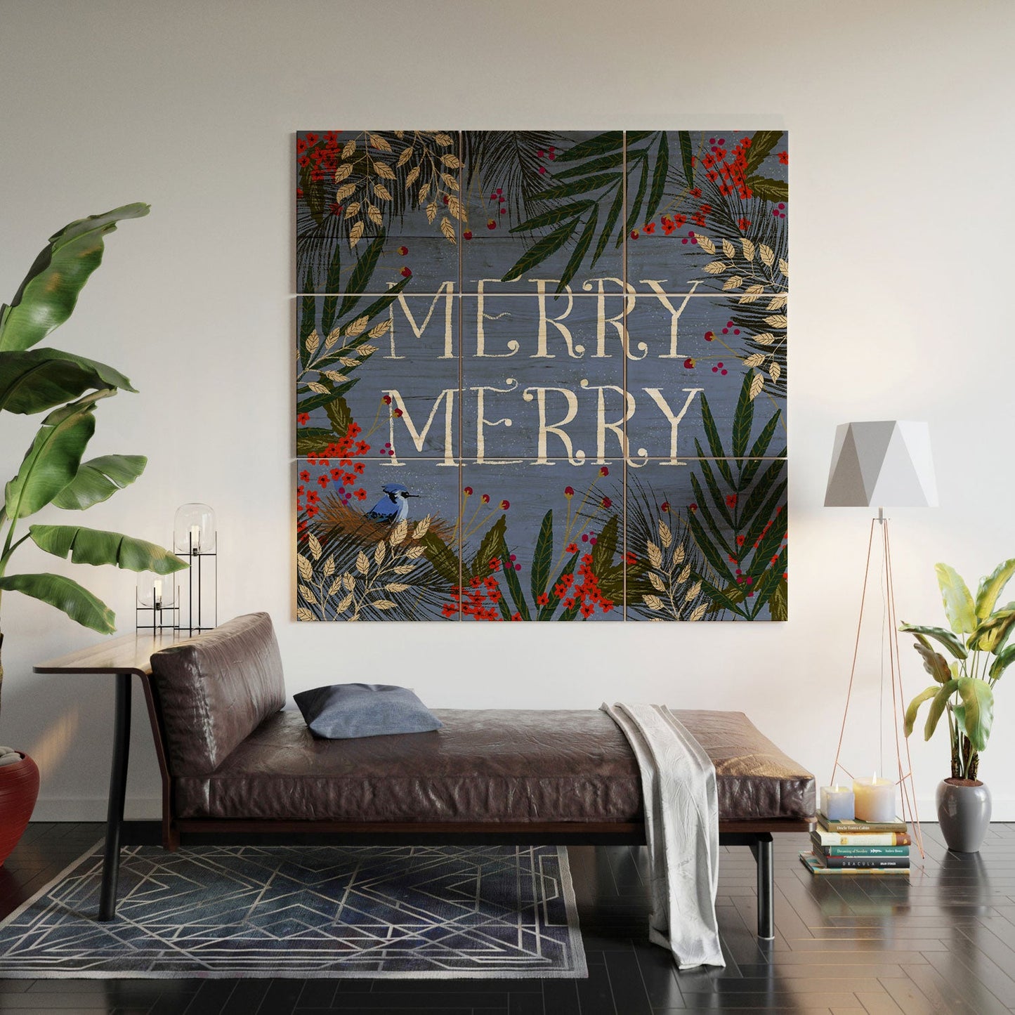 Joy Laforme Christmas Merry Merry Wreath Wood Wall Mural