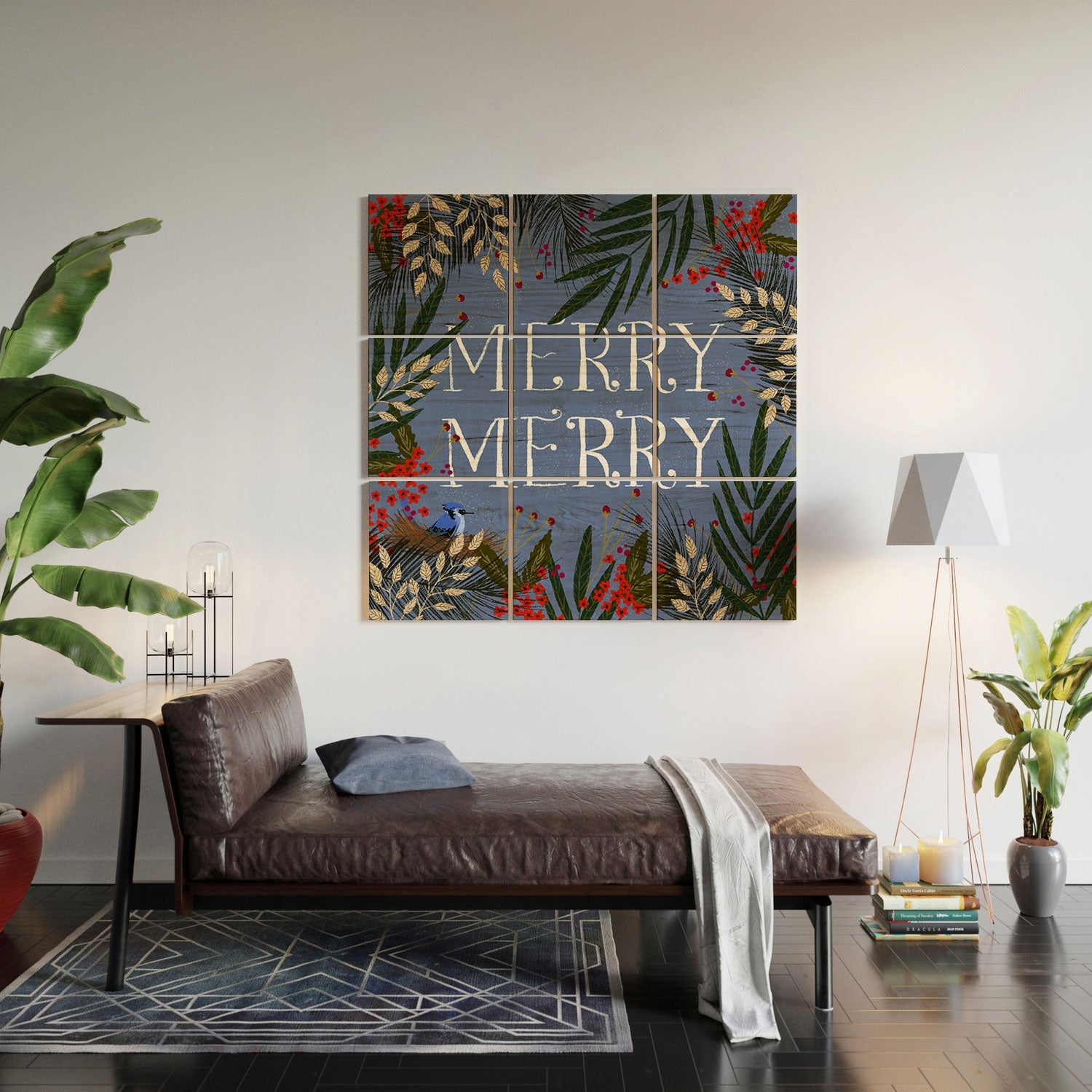 Joy Laforme Christmas Merry Merry Wreath Wood Wall Mural