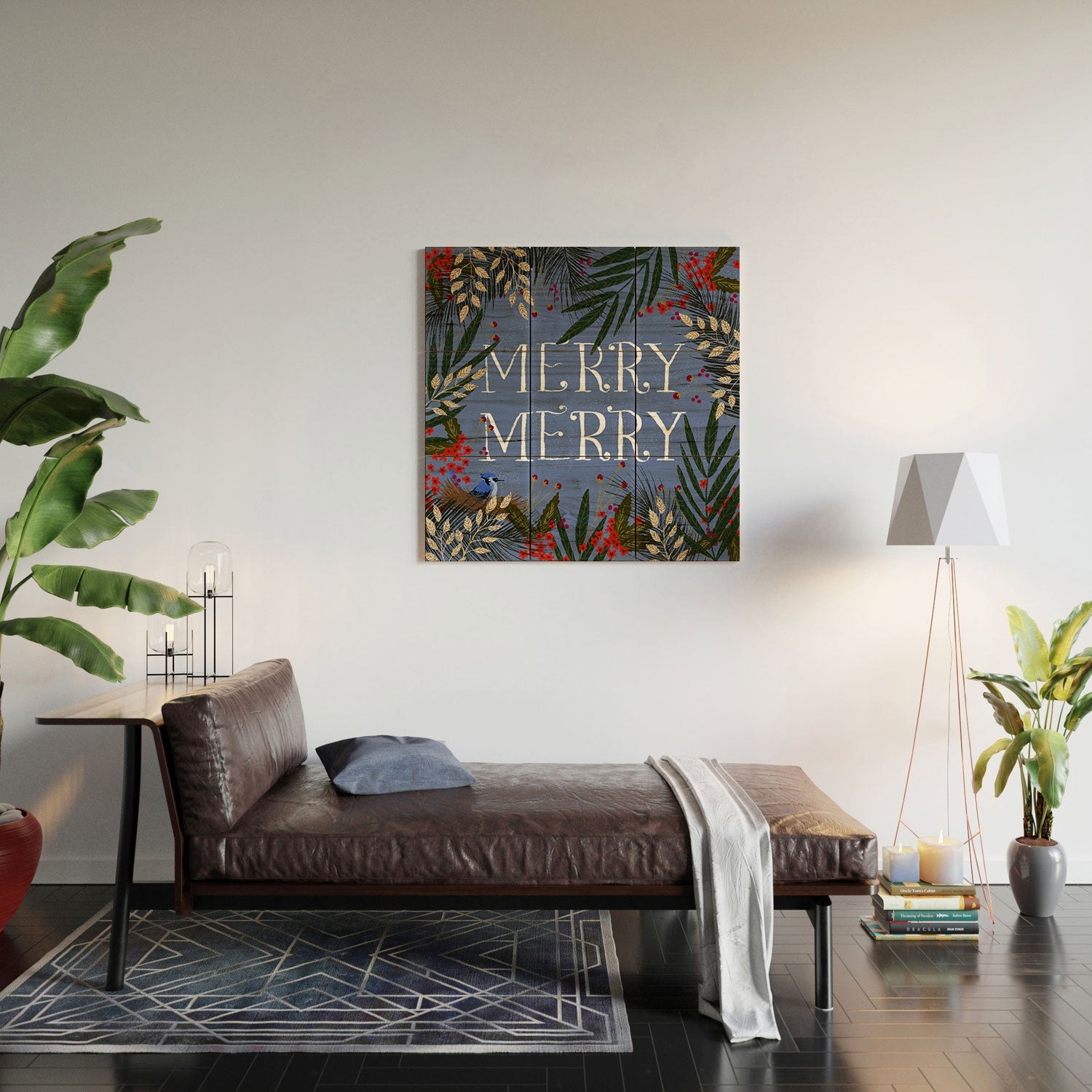 Joy Laforme Christmas Merry Merry Wreath Wood Wall Mural