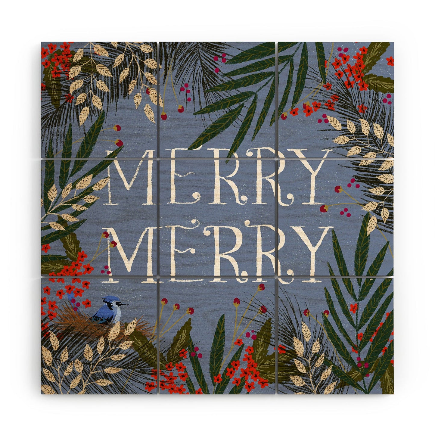 Joy Laforme Christmas Merry Merry Wreath Wood Wall Mural