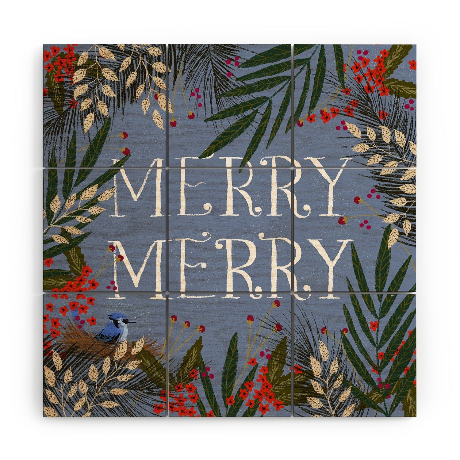 Joy Laforme Christmas Merry Merry Wreath Wood Wall Mural