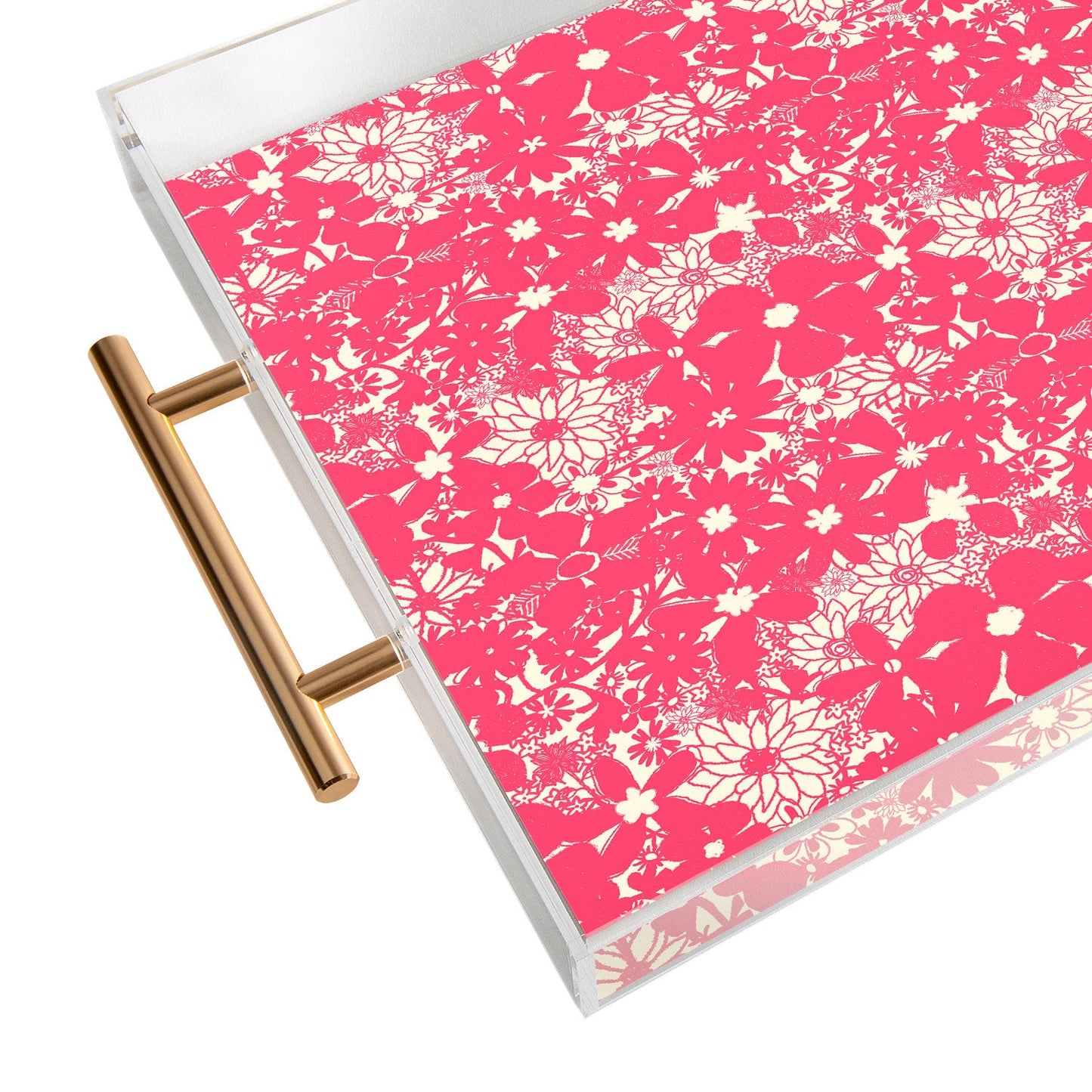 Joy Laforme Floral Rainforest In Coral Pink Acrylic Tray
