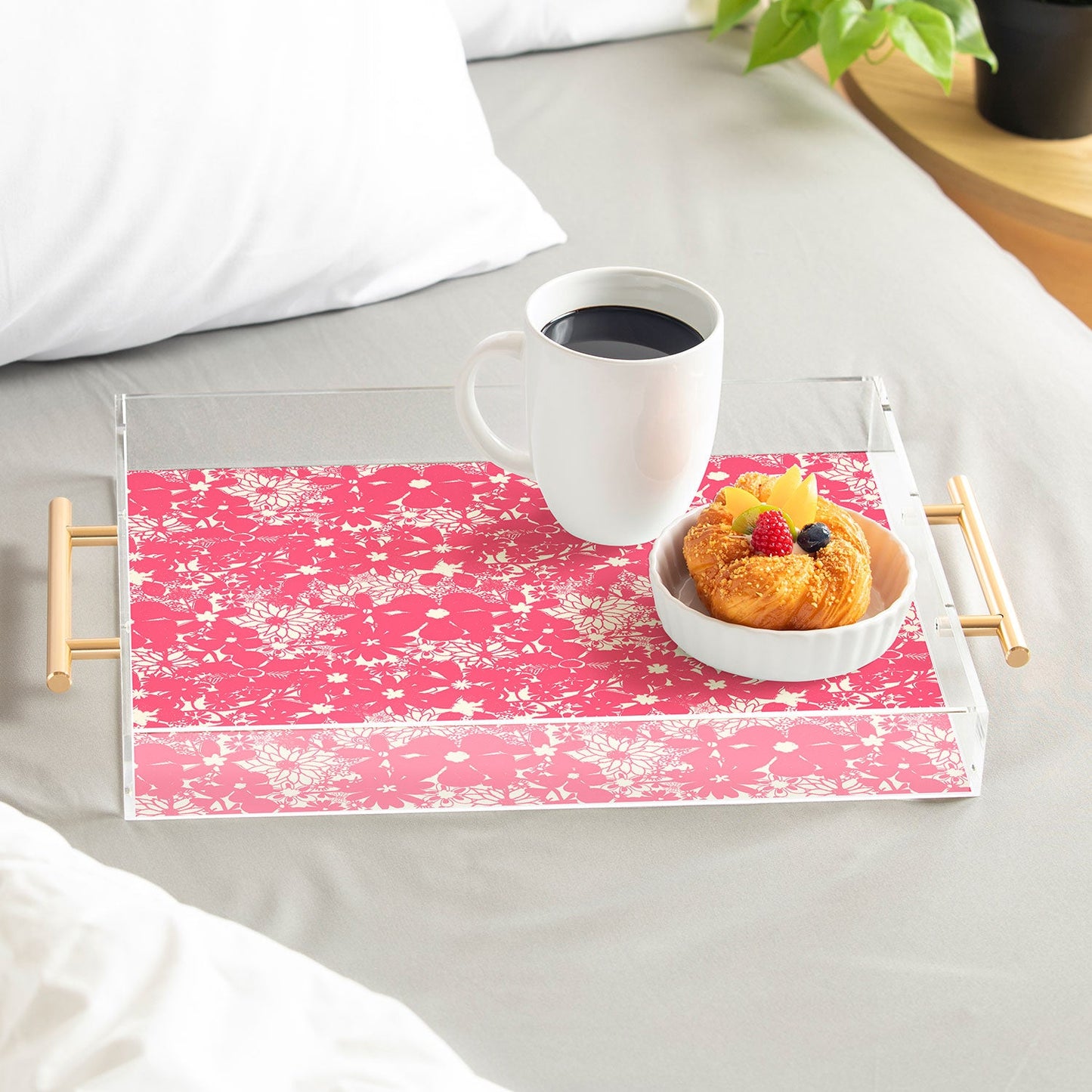 Joy Laforme Floral Rainforest In Coral Pink Acrylic Tray