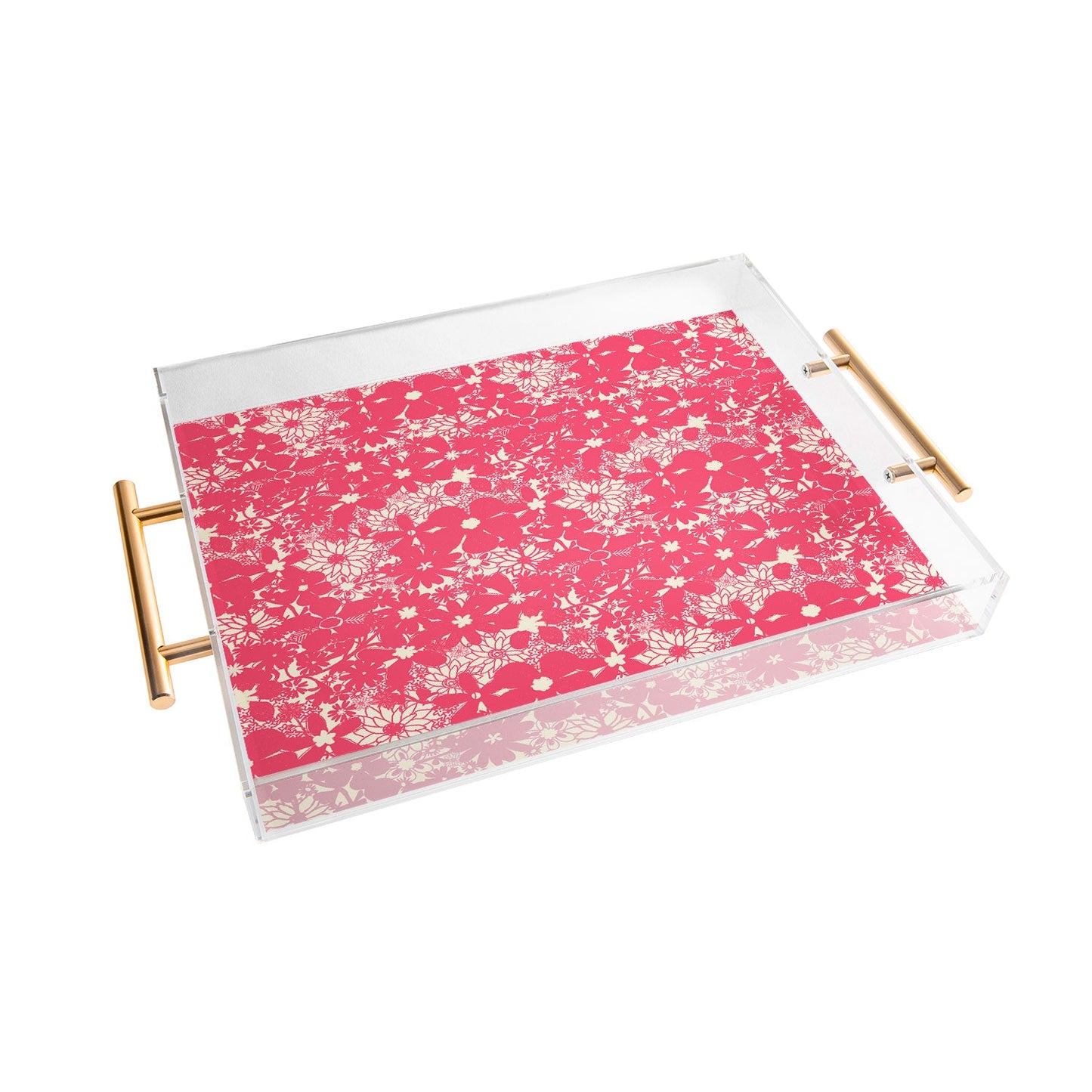 Joy Laforme Floral Rainforest In Coral Pink Acrylic Tray