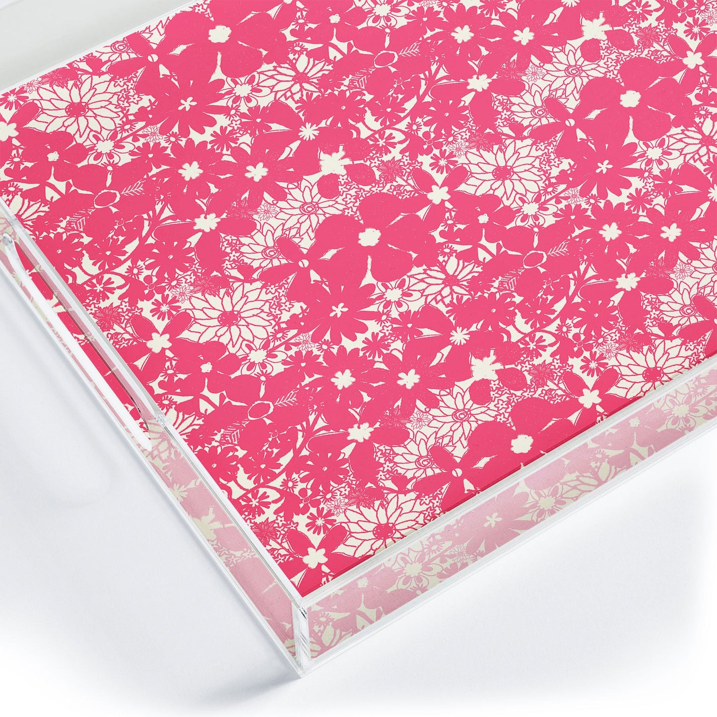 Joy Laforme Floral Rainforest In Coral Pink Acrylic Tray