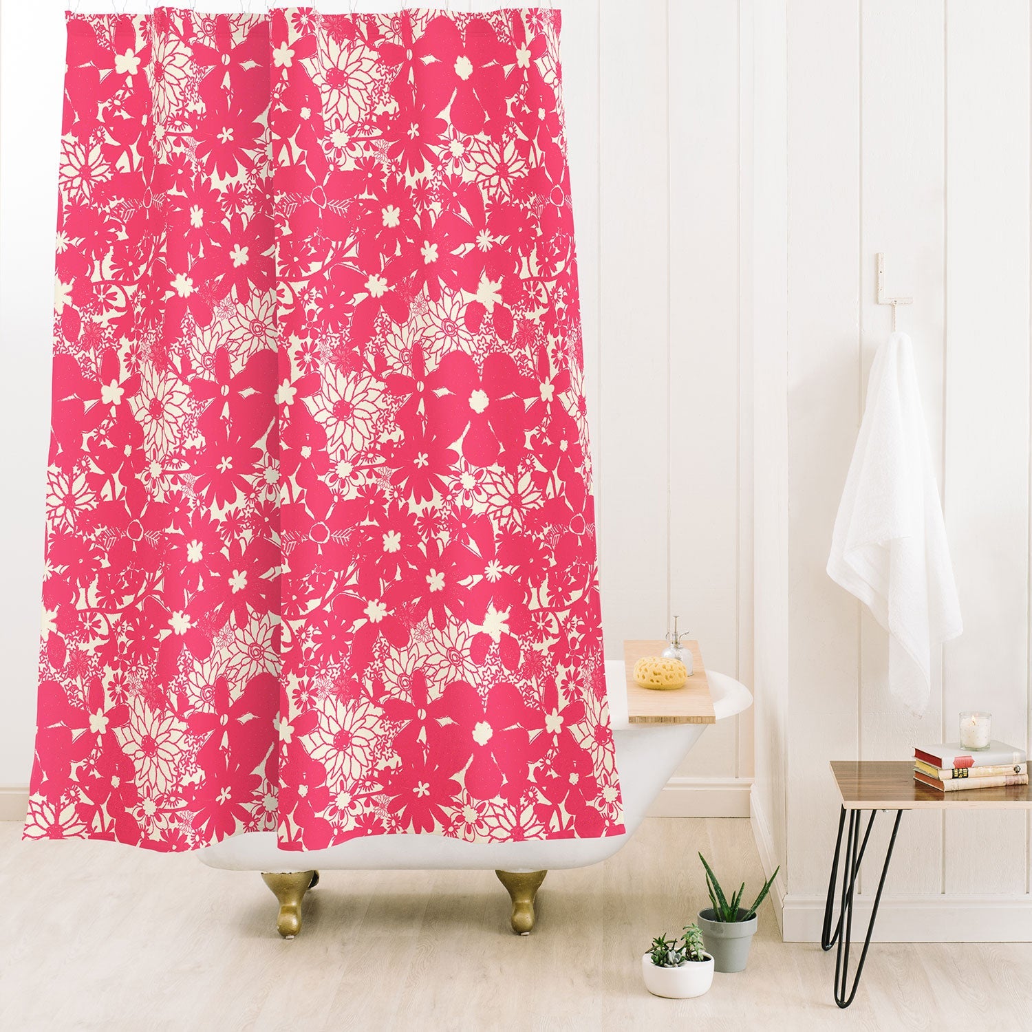 Joy Laforme Floral Rainforest In Coral Pink Shower Curtain