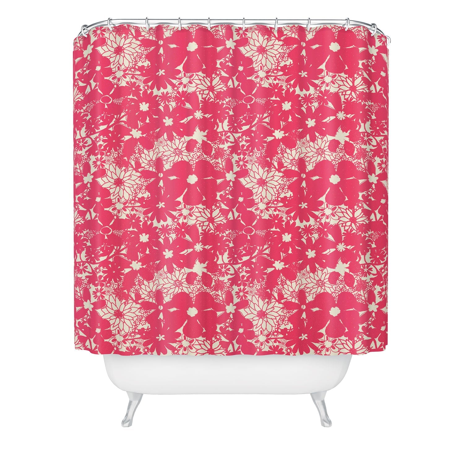 Joy Laforme Floral Rainforest In Coral Pink Shower Curtain