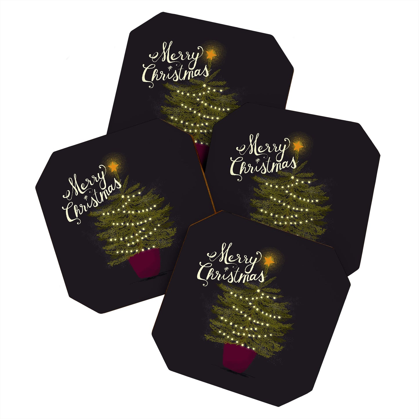 Joy Laforme Merry Christmas Little Tree Coaster Set