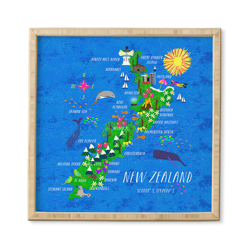 Joy Laforme New Zealand Map Framed Wall Art
