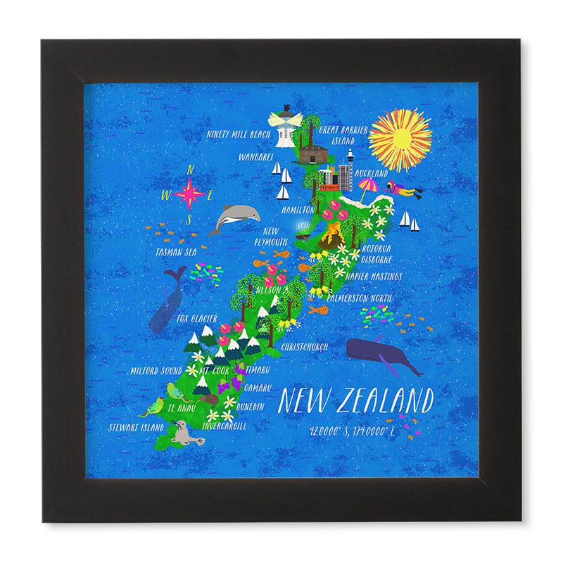 Joy Laforme New Zealand Map Framed Wall Art