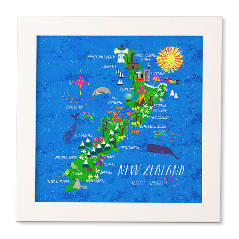 Joy Laforme New Zealand Map Framed Wall Art