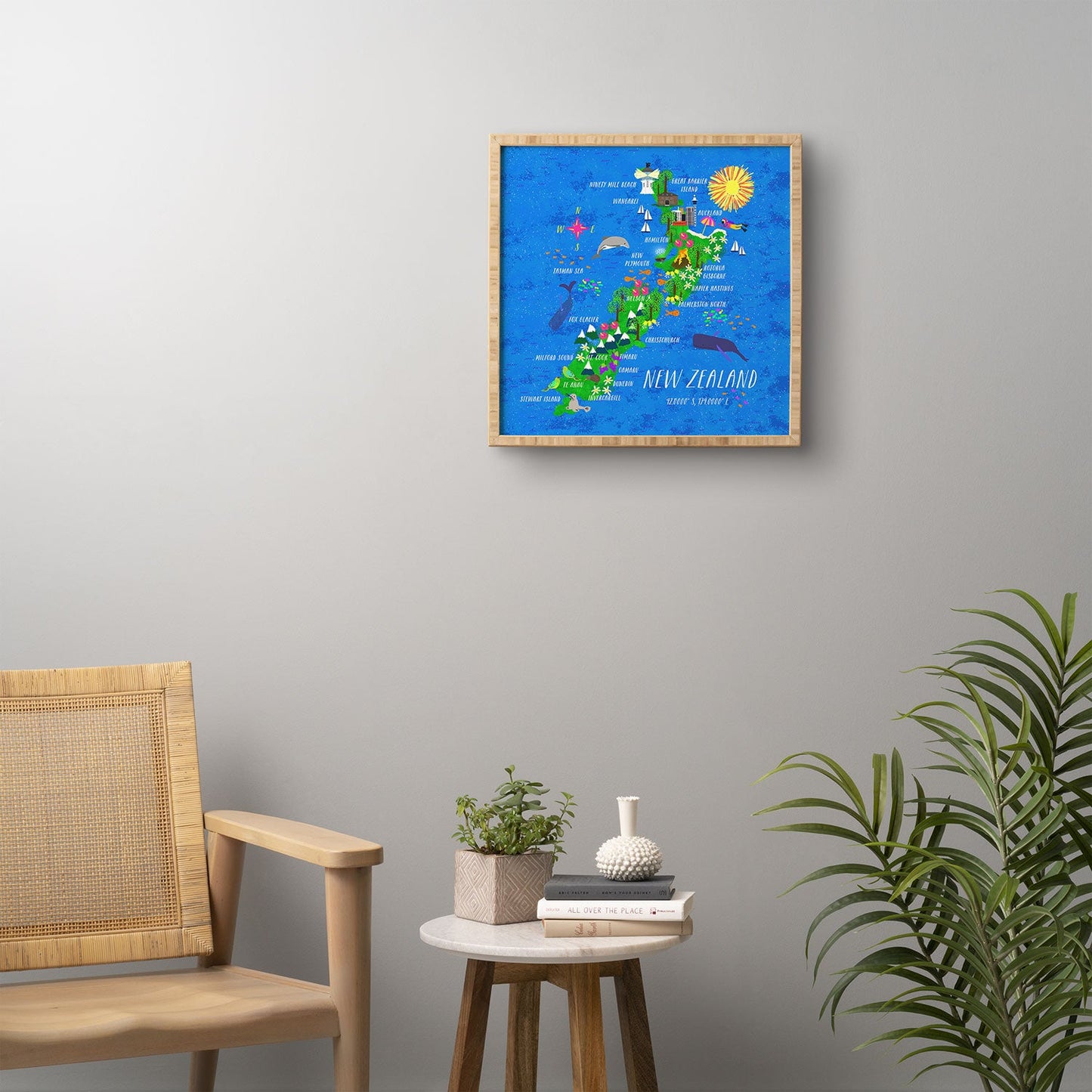 Joy Laforme New Zealand Map Framed Wall Art